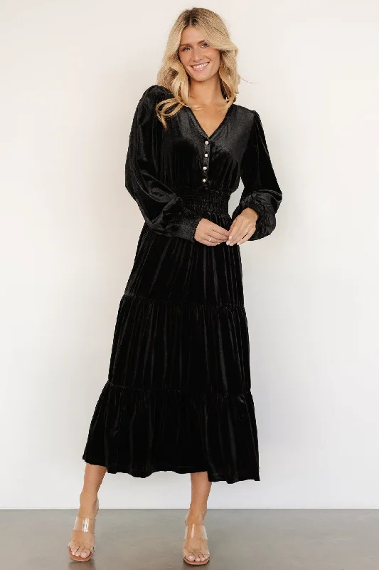 Midi dresses with side slits for a sexy and elegant appearance Harley Velvet Dress | Black