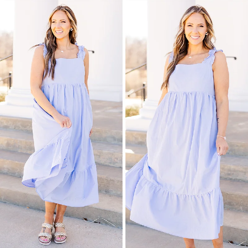 Plaid midi dresses for a fall - themed family gathering Wishing For You Dress, Periwinkle Plaid midi dresses for a fall - themed family gathering Wishing For You Dress, Periwinkle