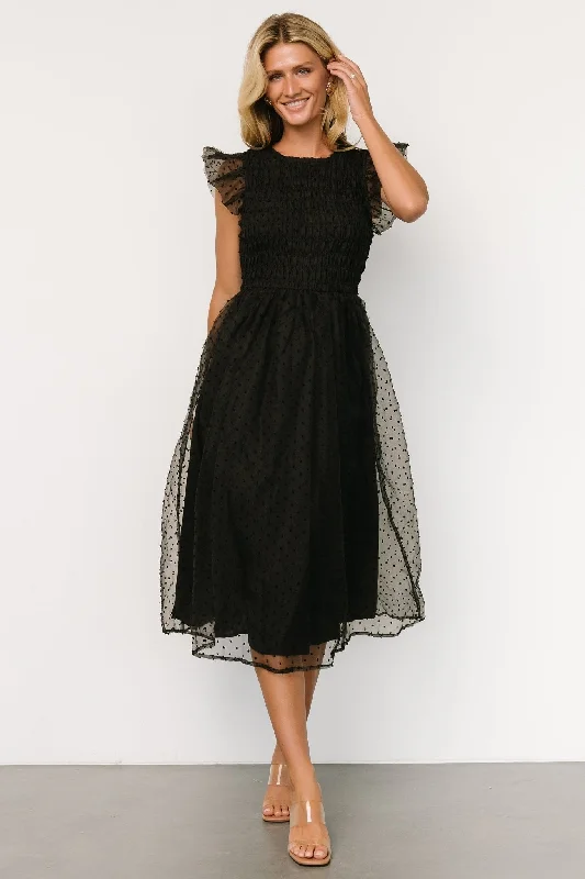 Midi dresses with cold - shoulder cutouts for a trendy style Alice Dot Midi Dress | Black
