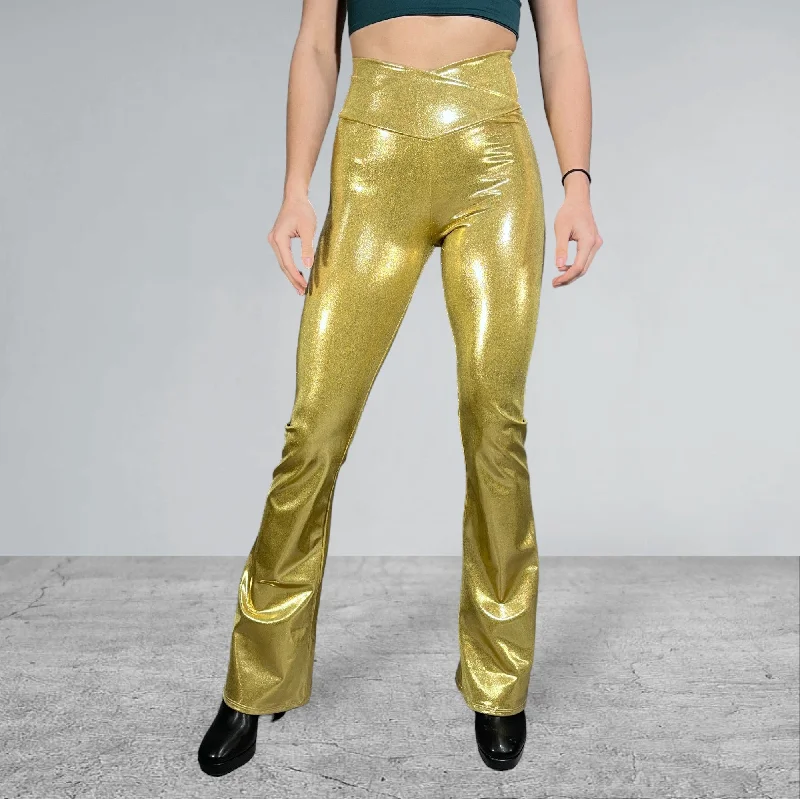 Crossover V-Waist Bootcut Flare Pants - Gold Mystique