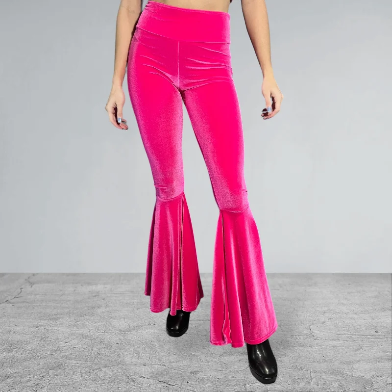 Bell Bottoms Flares - Neon Hot Pink Velvet - Choose Your Rise