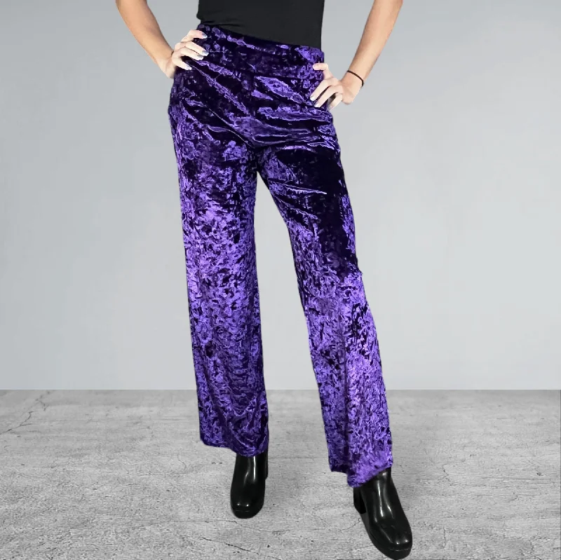 Purple Crushed Velvet Straight Leg Pants - Optional Pockets