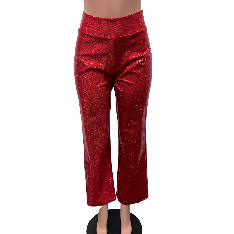 Red Shattered Glass Holographic Straight Leg Pants - Optional Pockets