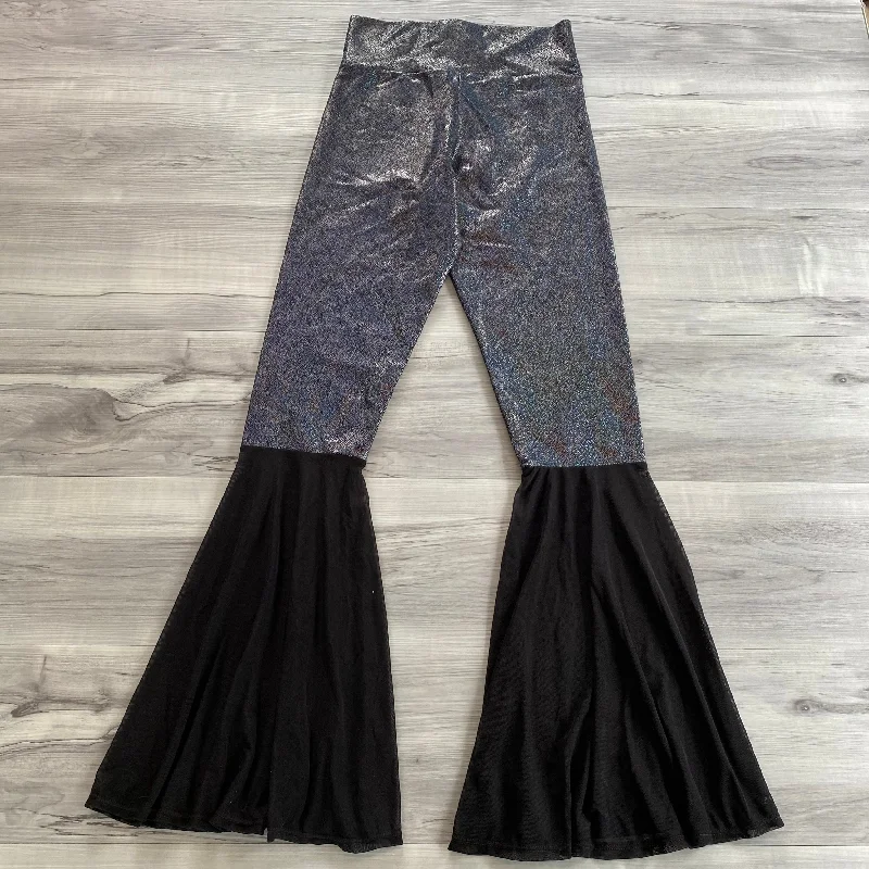 SALE - SMALL High Waist Bell Bottoms - Black Holographic & Black Mesh