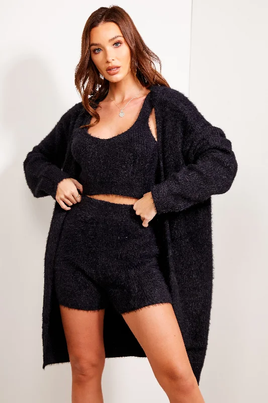 Ocean Black Knitted 3 Piece Loungewear Set