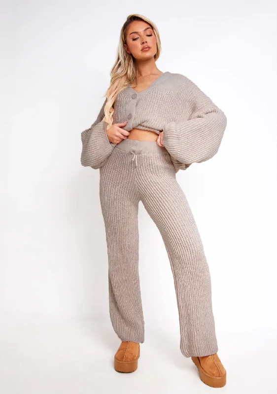 Chantelle Mocha Chunky Knit Cardigan & Trouser Co-Ord Set