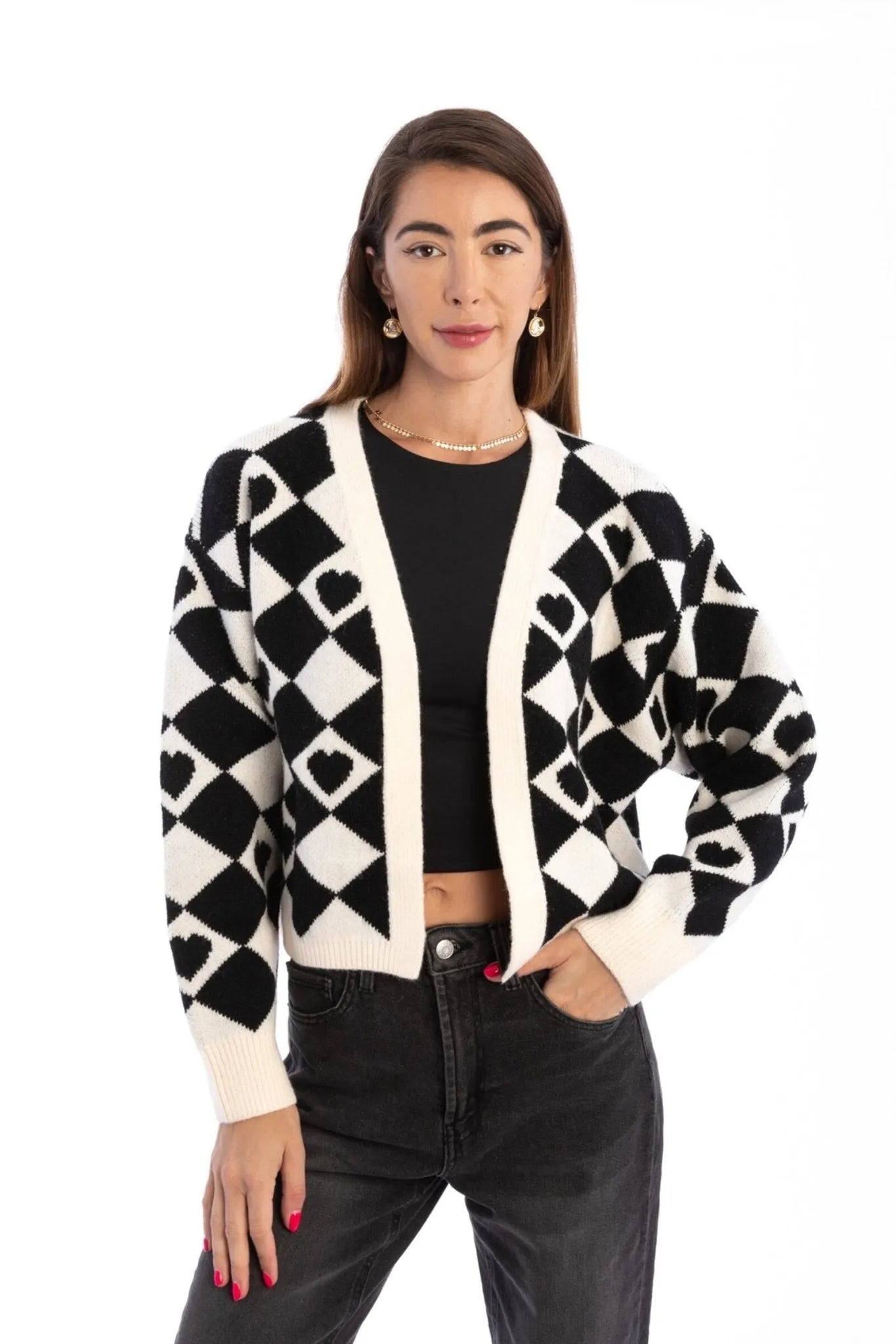 Checkered Hearts Cardigan Cropped