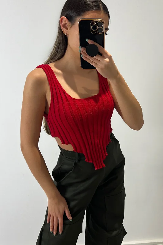 Imogen Red Distressed Hem Knit Crop Top