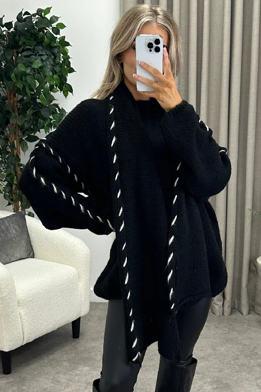 Joleen Black Contrasting Trim Scarf Knitted Jumper