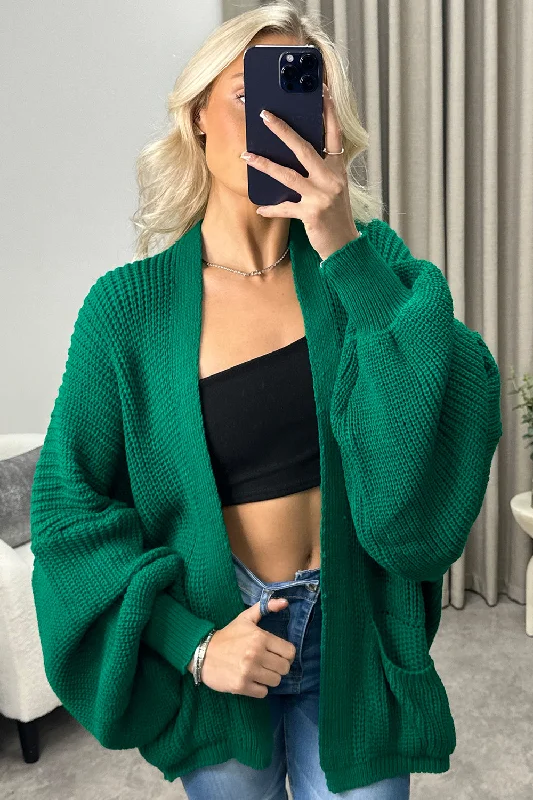 Lexa Green Balloon Sleeve Knitted Cardigan