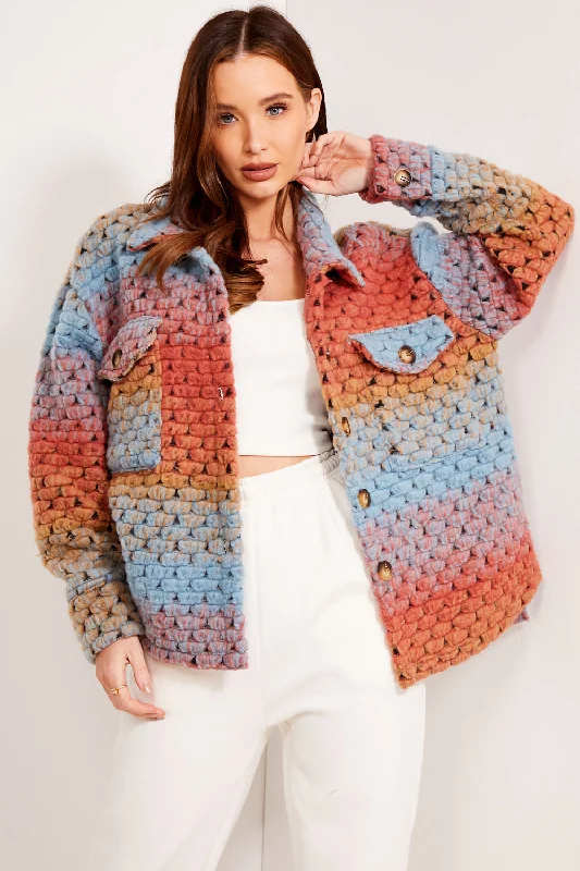 Multi Colour Knitted Button Up Shacket