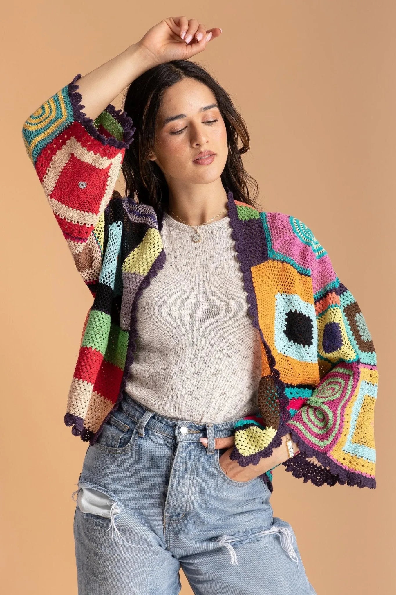 Multicolored Crochet Cardigan Cotton Jacket