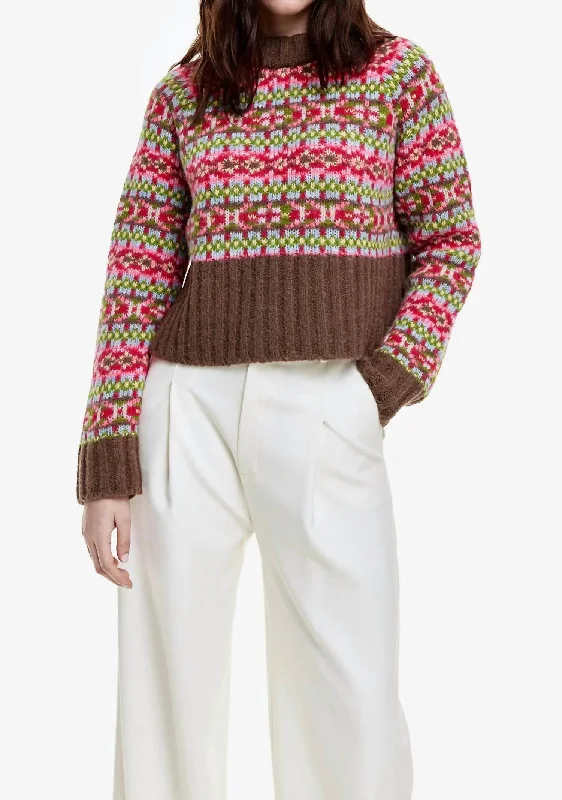 Fair Isle Crew Sweater In Pink Multi