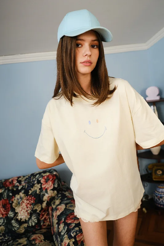 Smiley Embroidered Oversized T-shirt