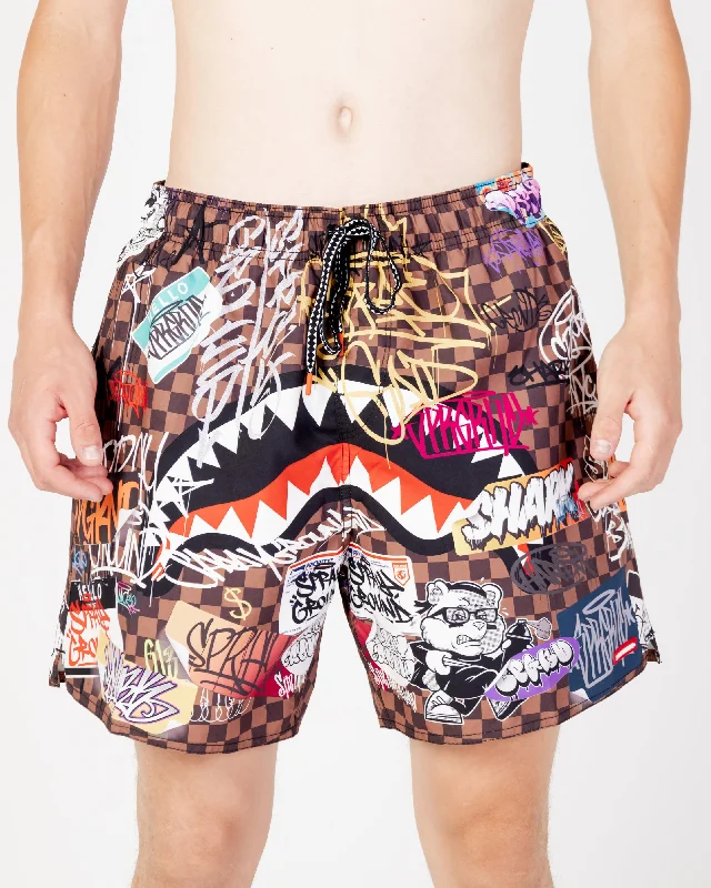 Sprayground Swimsuit TAGGED UP SHARKS IN PARIS SWM Brown