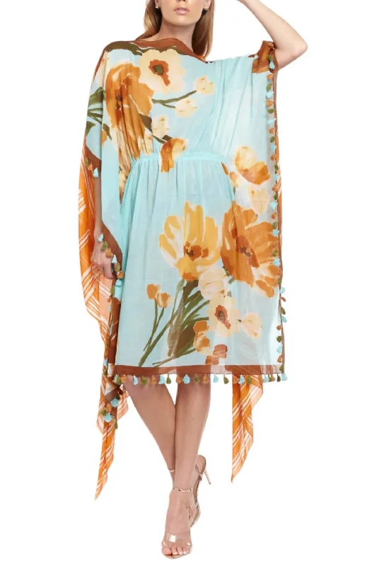 Wild Flowers Dress Or Poncho Overlay In Floral/stripe