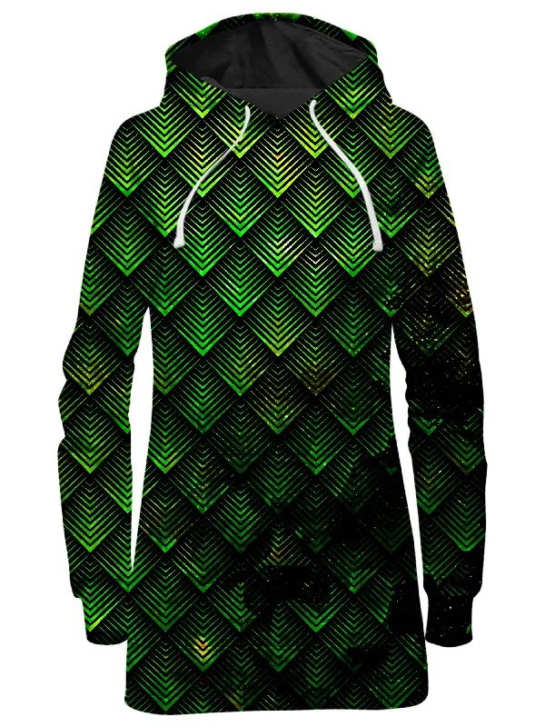 Galactic Dragon Scale Green Hoodie Dress