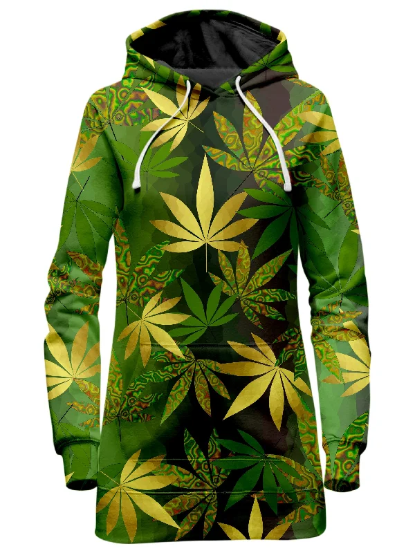 Gold Weed Leaves Hoodie Dress