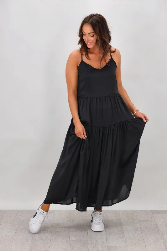 Shine On Label Harrie Satin Maxi Dress Black