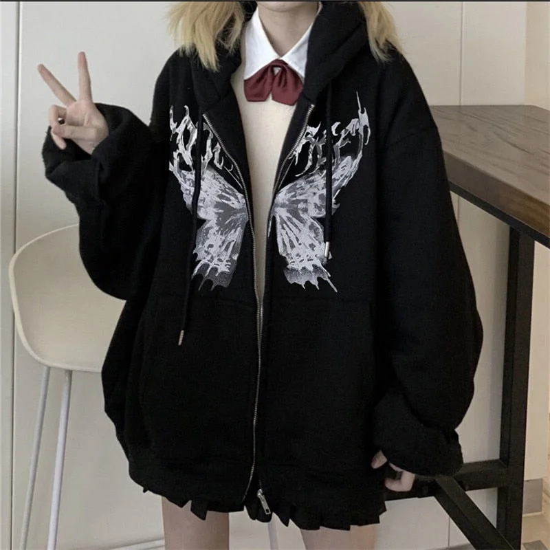 Y2K Darkness Butterfly Hoodie Jacket