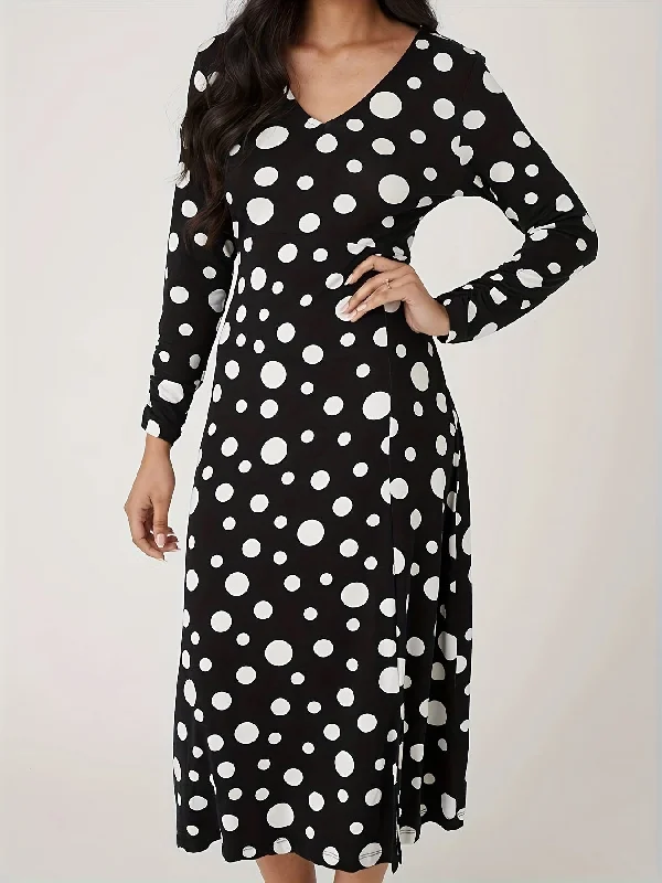 Mermaid - Style Women Dress with a Fitted Silhouette for Special Occasions Mermaid - Style Women Dress with a Fitted Silhouette for Special Occasions Sixsr Polka Dot Print Long Sleeve Dress, Casual V Neck Split Hem Dress For Spring & Fall, Women's Clothing