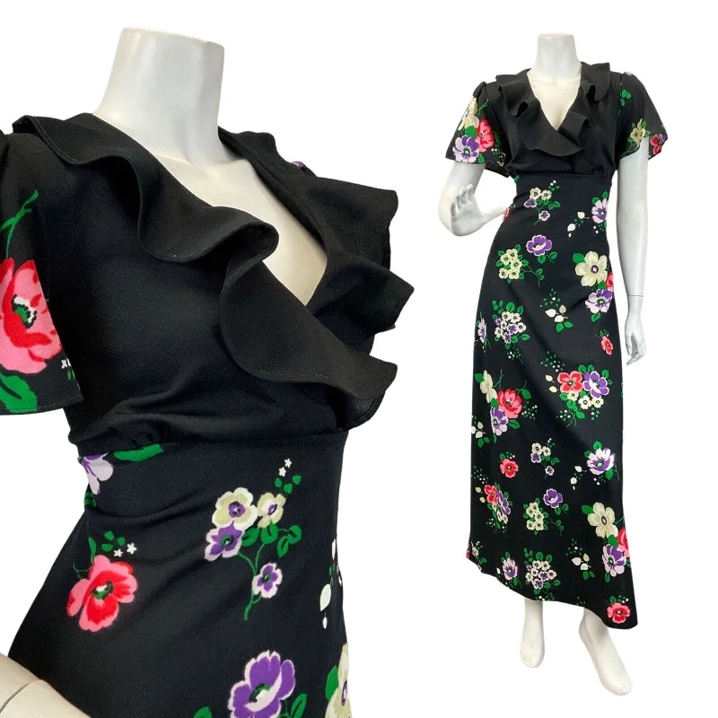 Pleated Women Dress with a Timeless and Elegant Texture Pleated Women Dress with a Timeless and Elegant Texture VINTAGE 60s 70s BLACK WHITE PURPLE RED FLORAL RUFFLED MOD MAXI DRESS 14 16