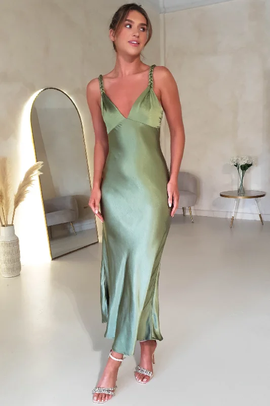 Bethanie Soft Satin Maxi Dress | Olive