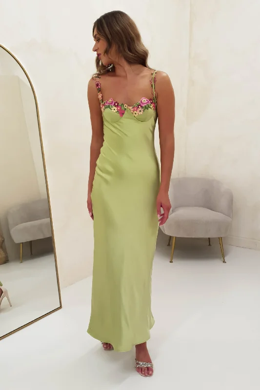 Klabelle Satin Maxi Dress | Lime