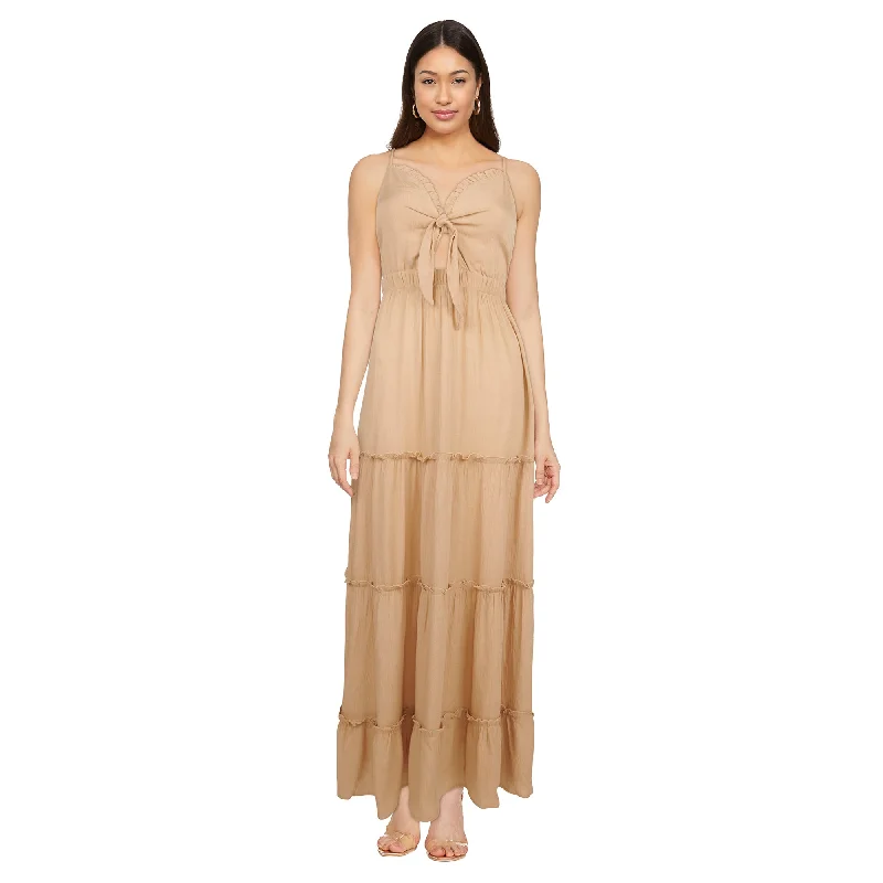 lily morgan Women's Tie-Front Tiered Maxi Dress