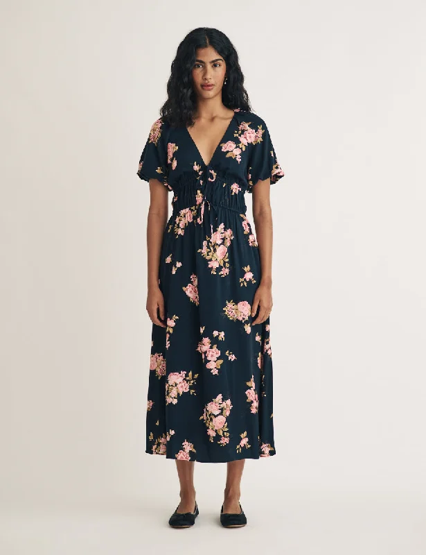 Black Floral Cory Midi Dress