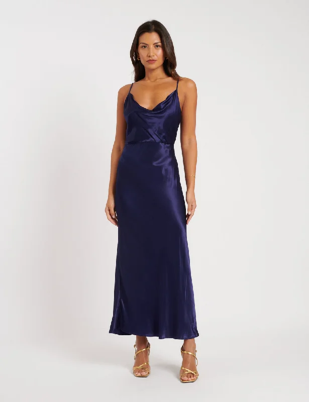 Navy Cowl Neck Bridesmaid Trixie Midi Dress