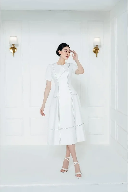 Celine Sheath Round Neck Cotton Midi Dress