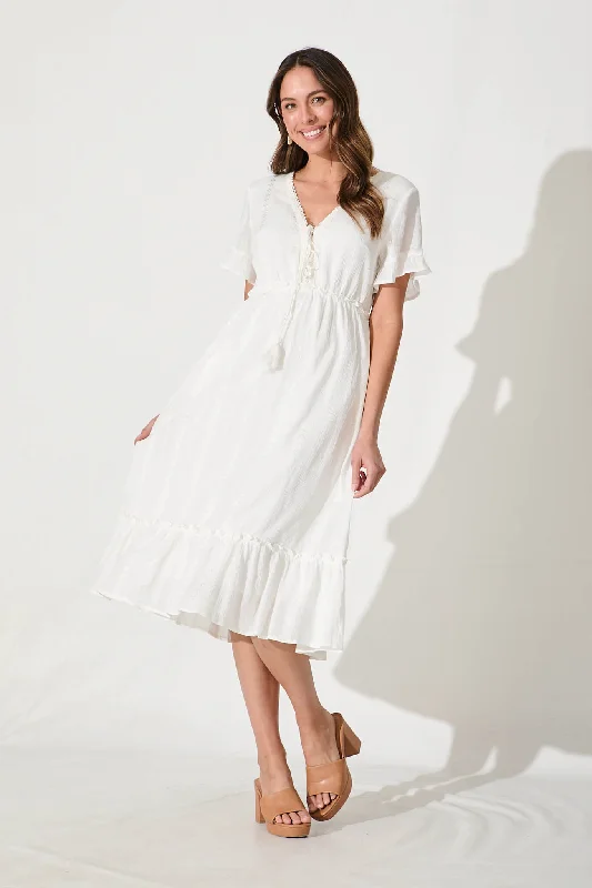 Clea Midi Dress in White Cotton