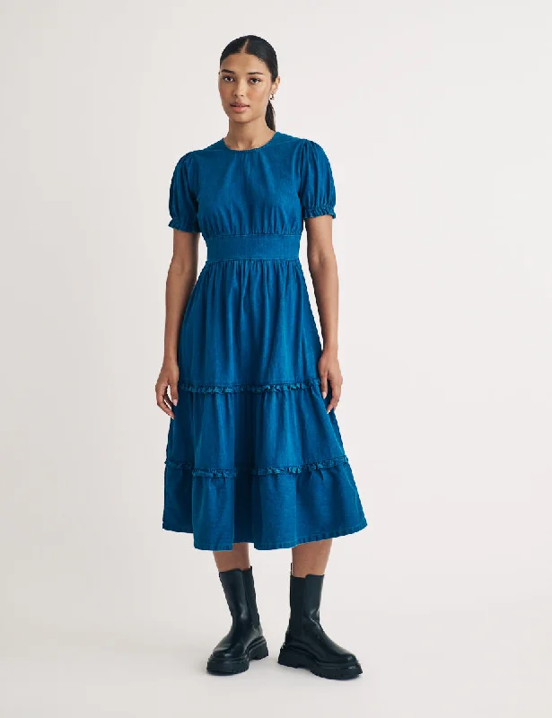 Denim Tiered Rhianon Midi Dress