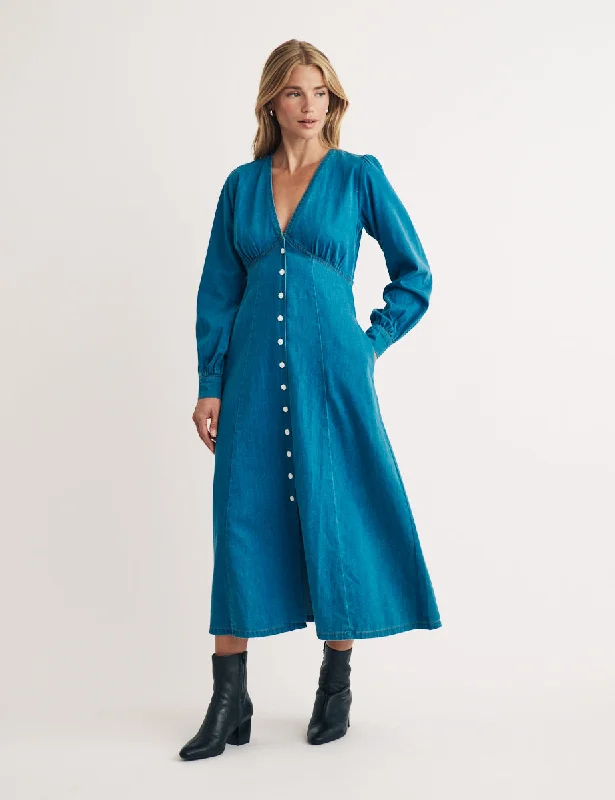 Mid Wash Denim Shannon Midi Dress