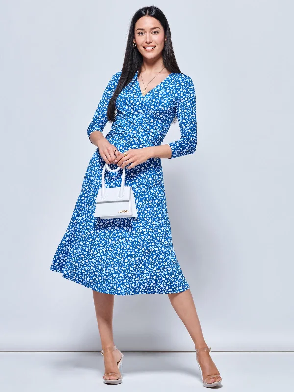 Gretta Jersey Fit & Flare Dress, Blue Floral