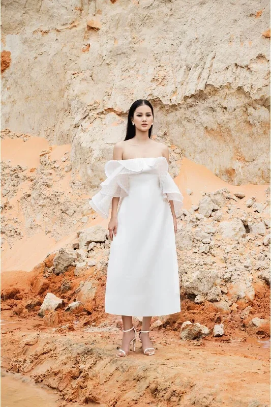 Helen A-line Off-Shoulder Cotton Midi Dress