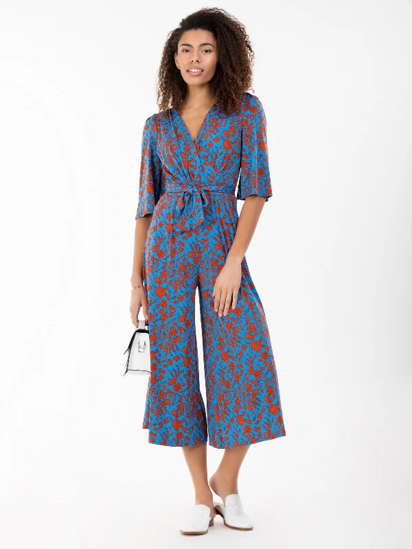 Jolie Moi Cara Floral Print Wrap Jumpsuit, Blue Floral