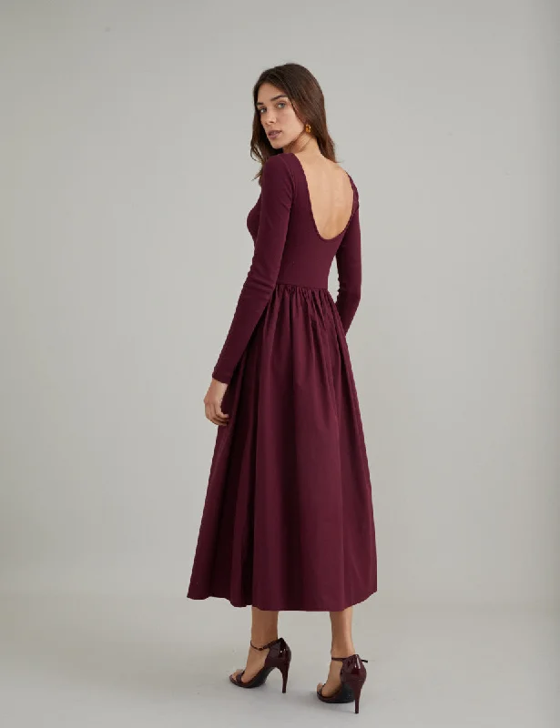 Red Long Sleeve A-Line Penni Midi Dress