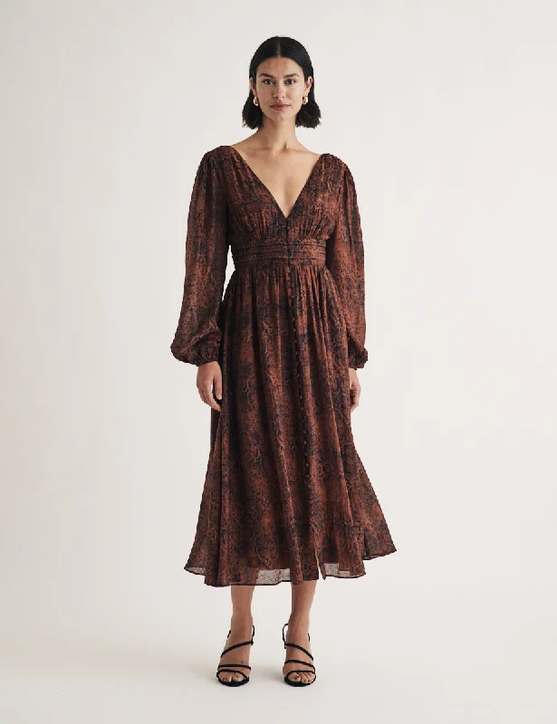 Snake Print Aine Midi Dress