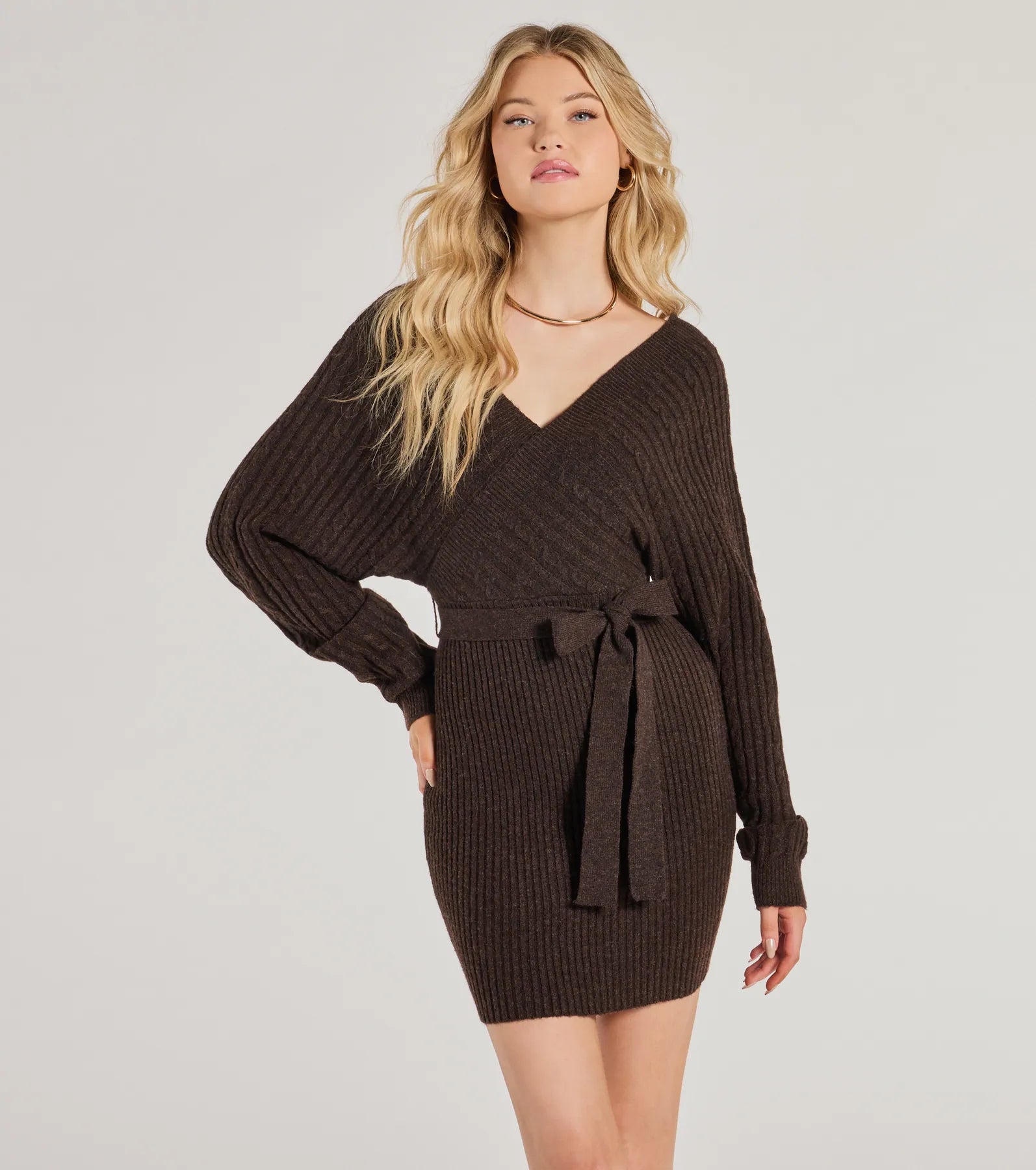 Cozy Fave Cable Knit Long Sleeve Mini Dress