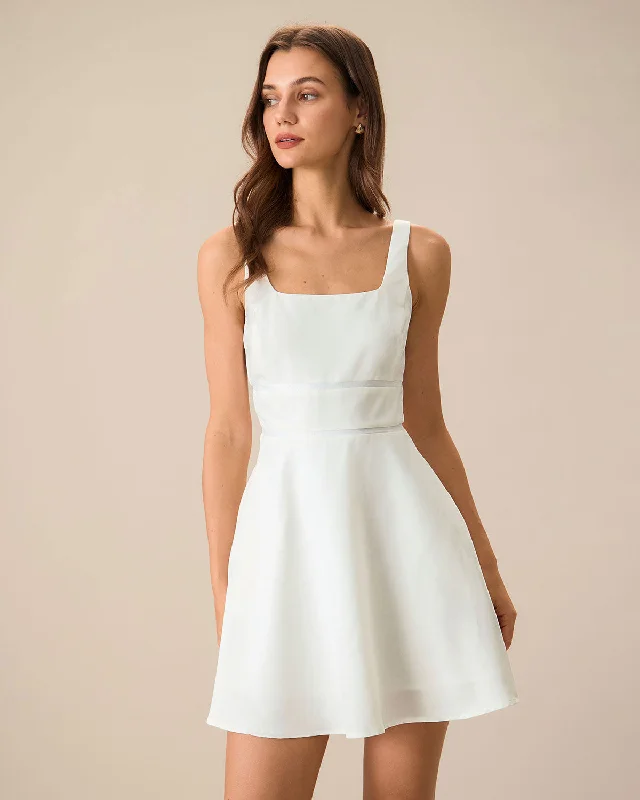 Women's White Square Neck Slip Mini Dress