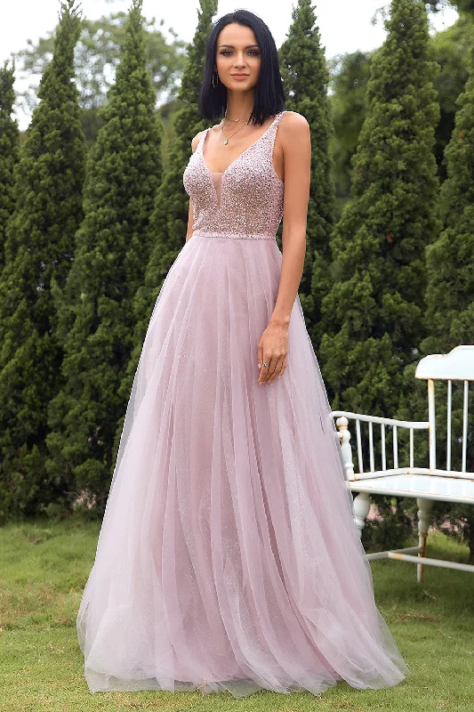 Blush Tulle & Sequins Prom Dress