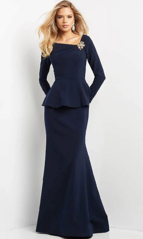 Jovani 07131 - Peplum Long Sleeve Evening Gown