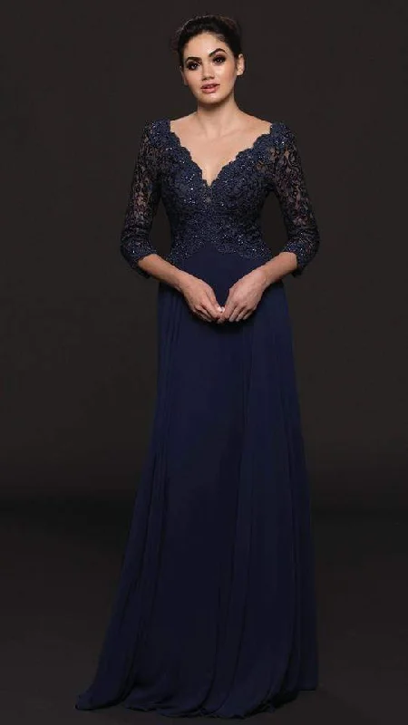 Marsoni by Colors - M225 Quarter Sleeve Scalloped Lace Gown