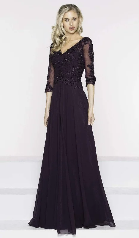 Marsoni by Colors - M237 V-Neck Beaded Lace Applique Chiffon Dress