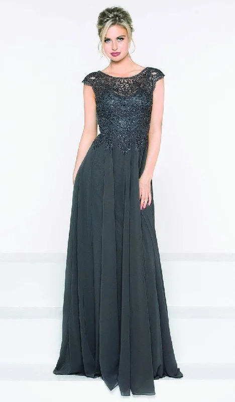 Marsoni by Colors - M238 Beaded Applique A Line Chiffon Dress