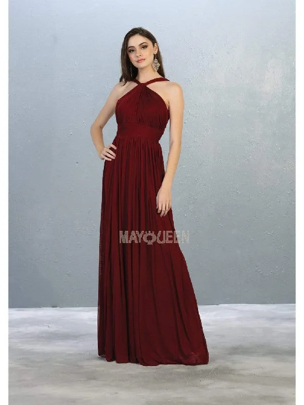 May Queen - MQ1769 Halter Neck Ruched Chiffon Long Formal Gown