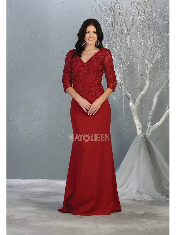 May Queen - MQ1783 Quarter Sleeve Lace Appliqued Trumpet Dress