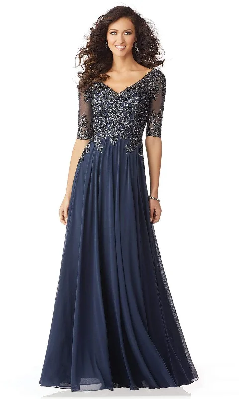 MGNY By Mori Lee - 71805 Embroidered V-neck A-line Gown